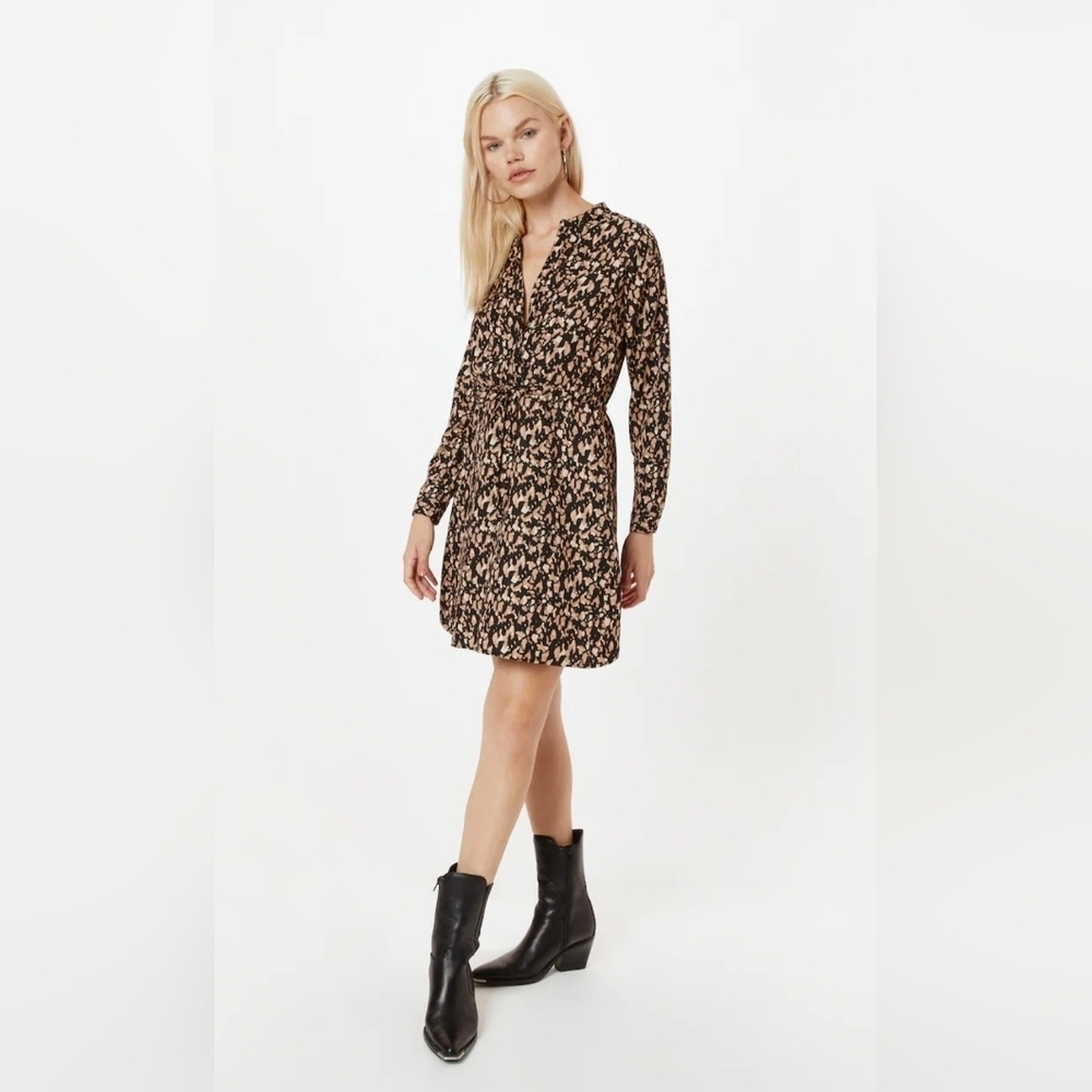 BNWT ONLY Women’s Abstract Leopard Print Mini Dress S V‑Neck Basic Long Sleeve